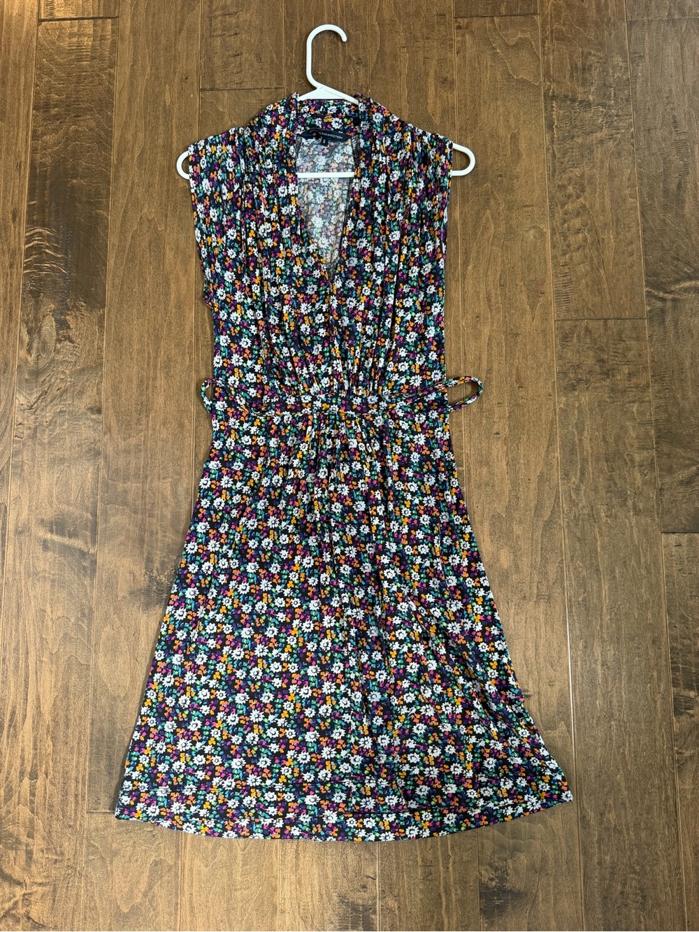 French Connection Black Floral Midi Dress with Multicolor Blooms